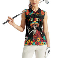 Seis Siete Dia de los Muertos Women Sleeveless Polo Shirt Mexican Funny 67 Calaca Skeleton Sombrero - Wonder Print Shop