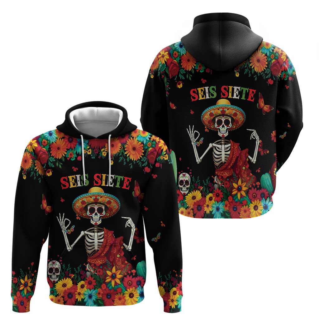 Seis Siete Dia de los Muertos Zip Hoodie Mexican Funny 67 Calaca Skeleton Sombrero - Wonder Print Shop