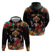 Seis Siete Dia de los Muertos Zip Hoodie Mexican Funny 67 Calaca Skeleton Sombrero - Wonder Print Shop