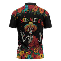 Seis Siete Dia de los Muertos Zipper Polo Shirt Mexican Funny 67 Calaca Skeleton Sombrero - Wonder Print Shop