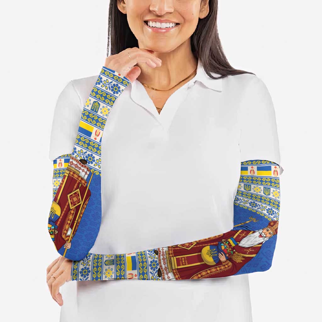 Ukraine Christmas Arm Sleeves Saint Nicholas Vyshyvanka Style - Wonder Print Shop