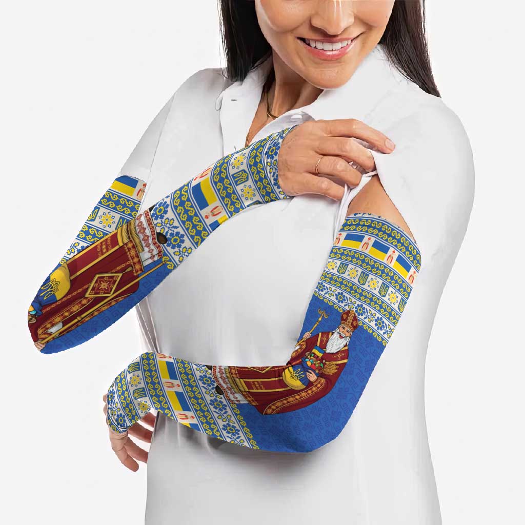 Ukraine Christmas Arm Sleeves Saint Nicholas Vyshyvanka Style - Wonder Print Shop