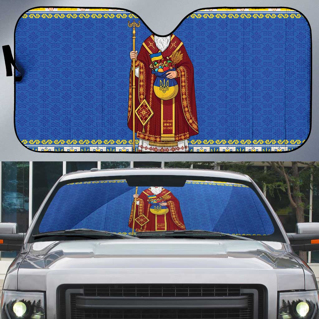 Ukraine Christmas Auto Sun Shade Saint Nicholas Vyshyvanka Style - Wonder Print Shop