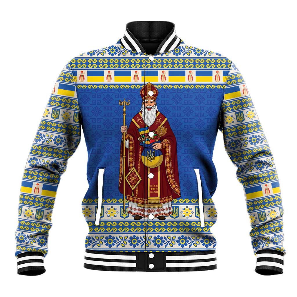 Ukraine Christmas Baseball Jacket Saint Nicholas Vyshyvanka Style - Wonder Print Shop