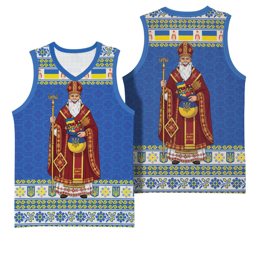 Ukraine Christmas Basketball Jersey Saint Nicholas Vyshyvanka Style - Wonder Print Shop