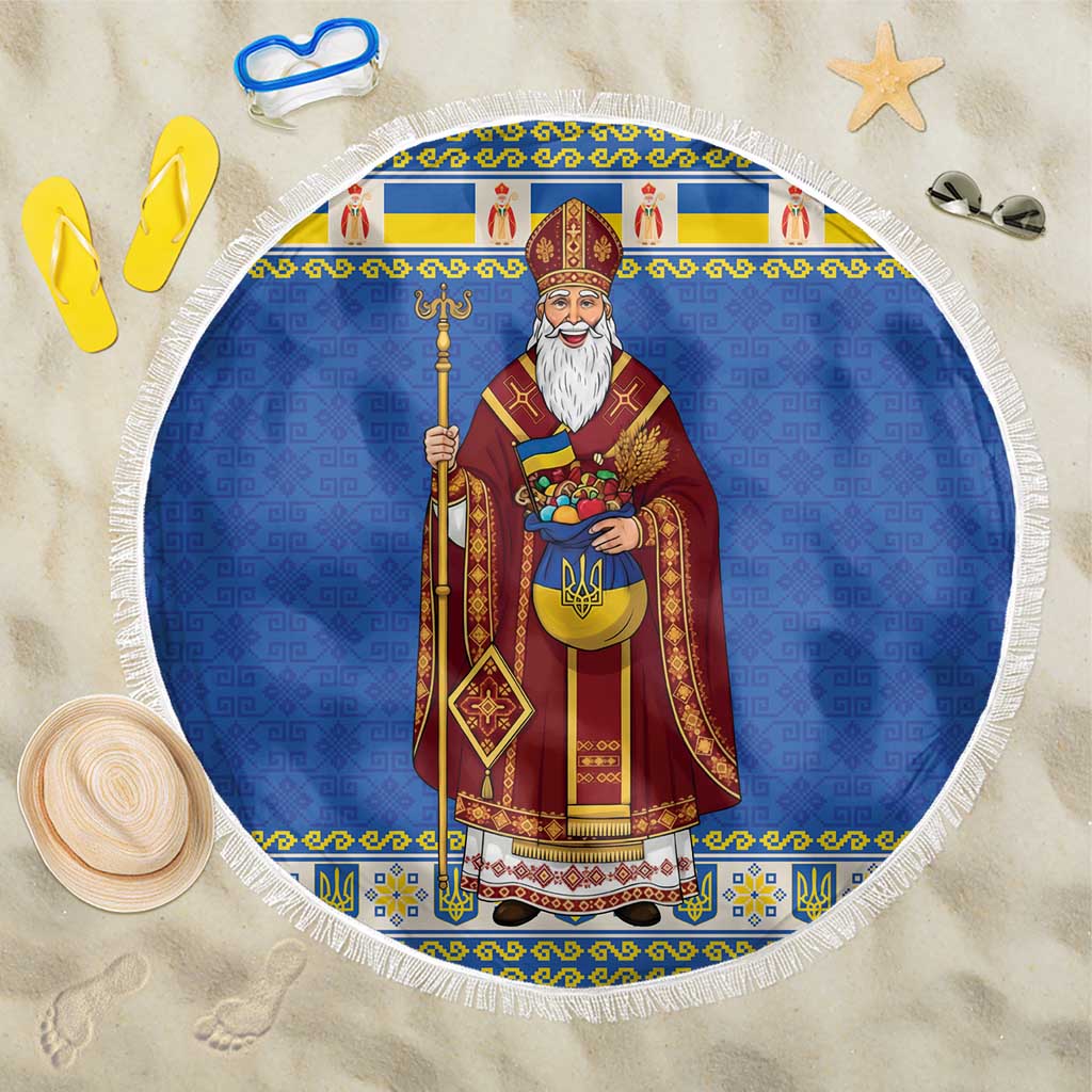 Ukraine Christmas Beach Blanket Saint Nicholas Vyshyvanka Style - Wonder Print Shop