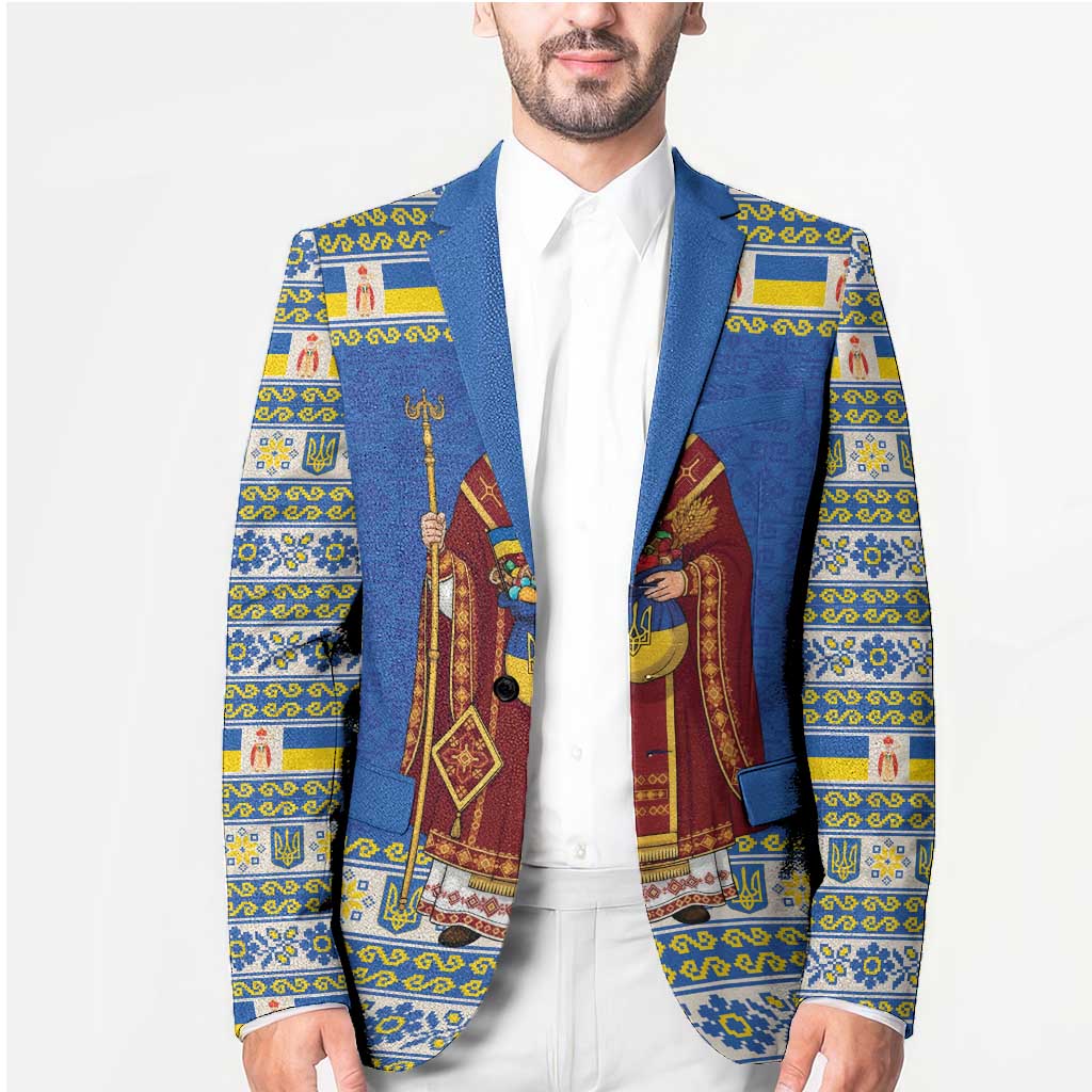 Ukraine Christmas Blazer Saint Nicholas Vyshyvanka Style - Wonder Print Shop