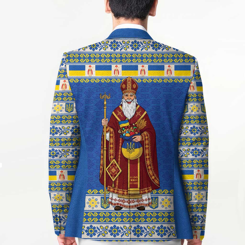 Ukraine Christmas Blazer Saint Nicholas Vyshyvanka Style - Wonder Print Shop