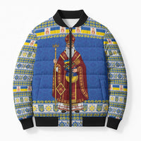 Ukraine Christmas Bomber Puffer Jacket Saint Nicholas Vyshyvanka Style - Wonder Print Shop