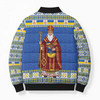 Ukraine Christmas Bomber Puffer Jacket Saint Nicholas Vyshyvanka Style - Wonder Print Shop