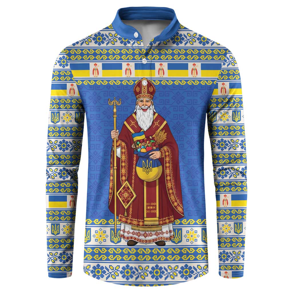 Ukraine Christmas Button Sweatshirt Saint Nicholas Vyshyvanka Style - Wonder Print Shop