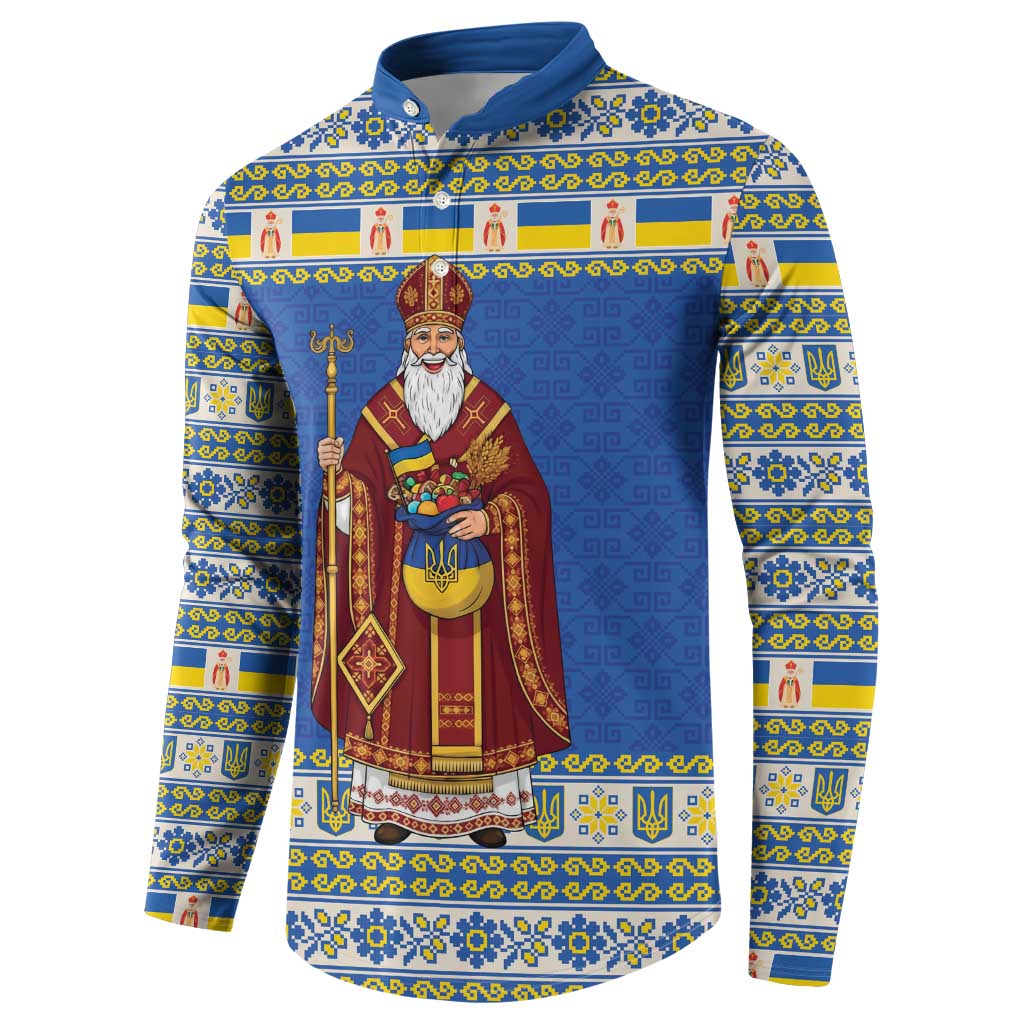 Ukraine Christmas Button Sweatshirt Saint Nicholas Vyshyvanka Style - Wonder Print Shop