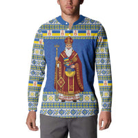 Ukraine Christmas Button Sweatshirt Saint Nicholas Vyshyvanka Style - Wonder Print Shop