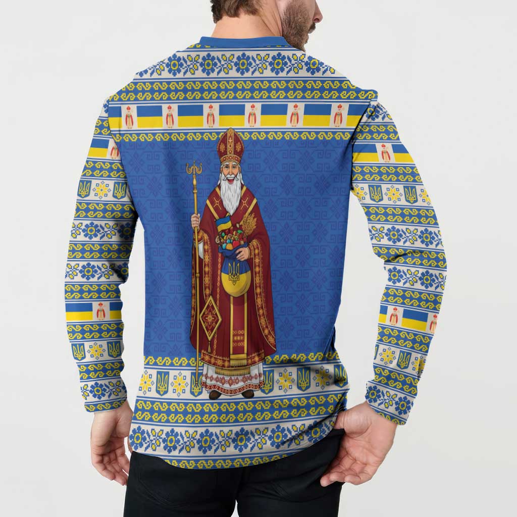 Ukraine Christmas Button Sweatshirt Saint Nicholas Vyshyvanka Style - Wonder Print Shop