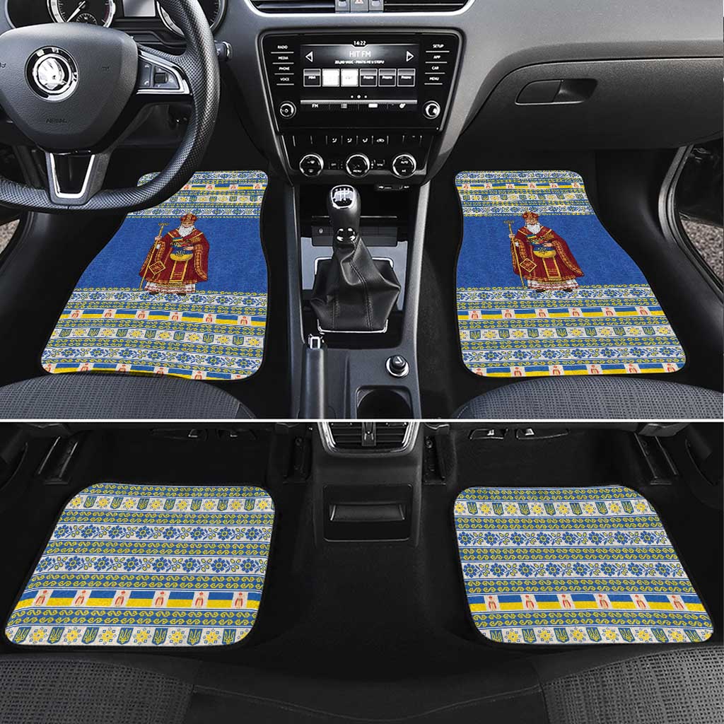Ukraine Christmas Car Mats Saint Nicholas Vyshyvanka Style - Wonder Print Shop