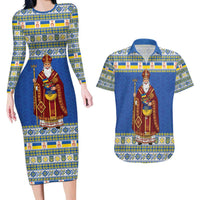 Ukraine Christmas Couples Matching Long Sleeve Bodycon Dress and Hawaiian Shirt Saint Nicholas Vyshyvanka Style - Wonder Print Shop