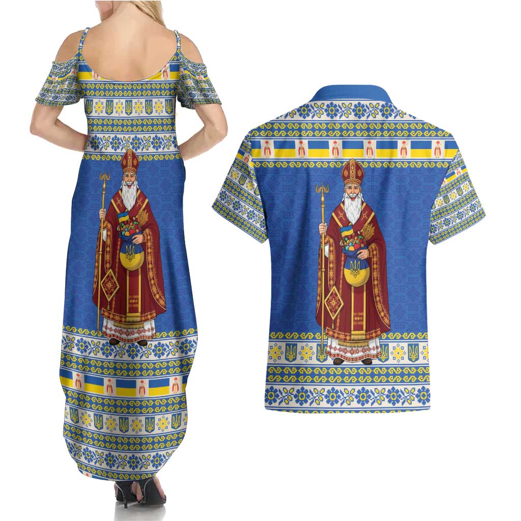 Ukraine Christmas Couples Matching Summer Maxi Dress and Hawaiian Shirt Saint Nicholas Vyshyvanka Style - Wonder Print Shop