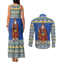 Ukraine Christmas Couples Matching Tank Maxi Dress and Long Sleeve Button Shirt Saint Nicholas Vyshyvanka Style - Wonder Print Shop