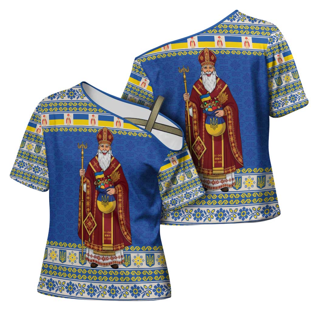 Ukraine Christmas Cross Shoulder Shirt Saint Nicholas Vyshyvanka Style - Wonder Print Shop