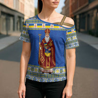 Ukraine Christmas Cross Shoulder Shirt Saint Nicholas Vyshyvanka Style - Wonder Print Shop