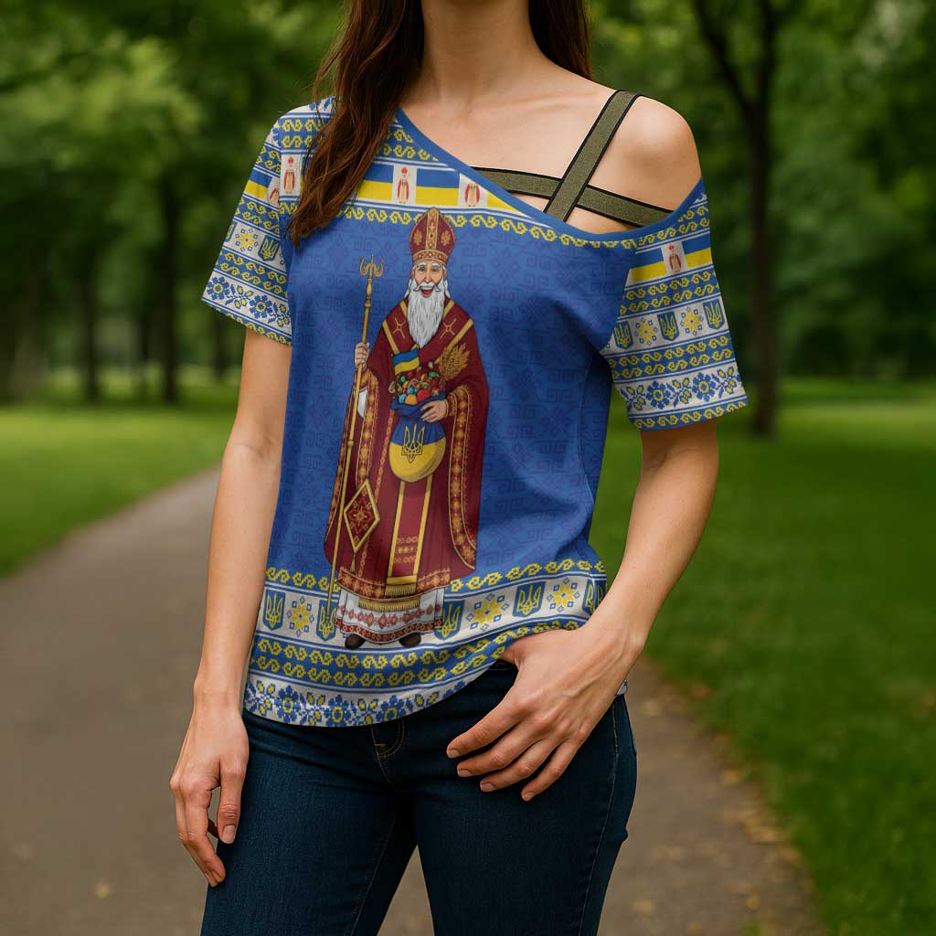 Ukraine Christmas Cross Shoulder Shirt Saint Nicholas Vyshyvanka Style - Wonder Print Shop