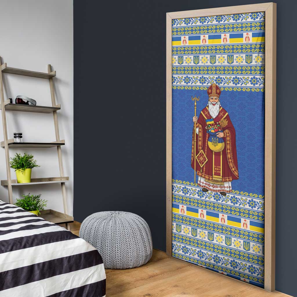 Ukraine Christmas Door Cover Saint Nicholas Vyshyvanka Style - Wonder Print Shop