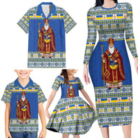 Ukraine Christmas Family Matching Long Sleeve Bodycon Dress and Hawaiian Shirt Saint Nicholas Vyshyvanka Style - Wonder Print Shop