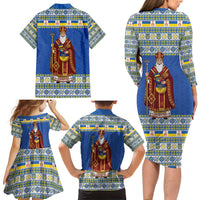 Ukraine Christmas Family Matching Long Sleeve Bodycon Dress and Hawaiian Shirt Saint Nicholas Vyshyvanka Style - Wonder Print Shop