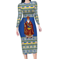 Ukraine Christmas Family Matching Long Sleeve Bodycon Dress and Hawaiian Shirt Saint Nicholas Vyshyvanka Style - Wonder Print Shop