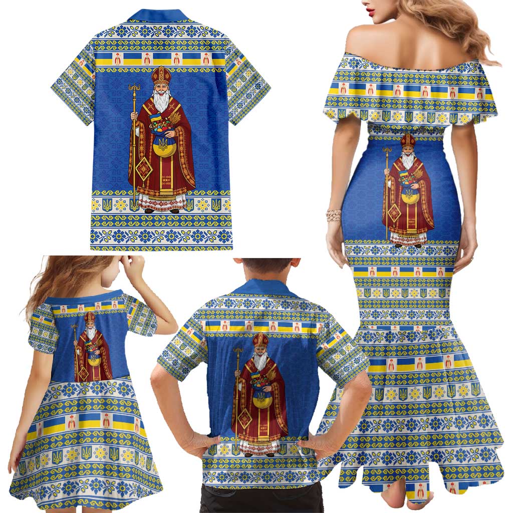 Ukraine Christmas Family Matching Mermaid Dress and Hawaiian Shirt Saint Nicholas Vyshyvanka Style - Wonder Print Shop