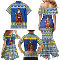 Ukraine Christmas Family Matching Mermaid Dress and Hawaiian Shirt Saint Nicholas Vyshyvanka Style - Wonder Print Shop