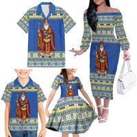 Ukraine Christmas Family Matching Off The Shoulder Long Sleeve Dress and Hawaiian Shirt Saint Nicholas Vyshyvanka Style - Wonder Print Shop