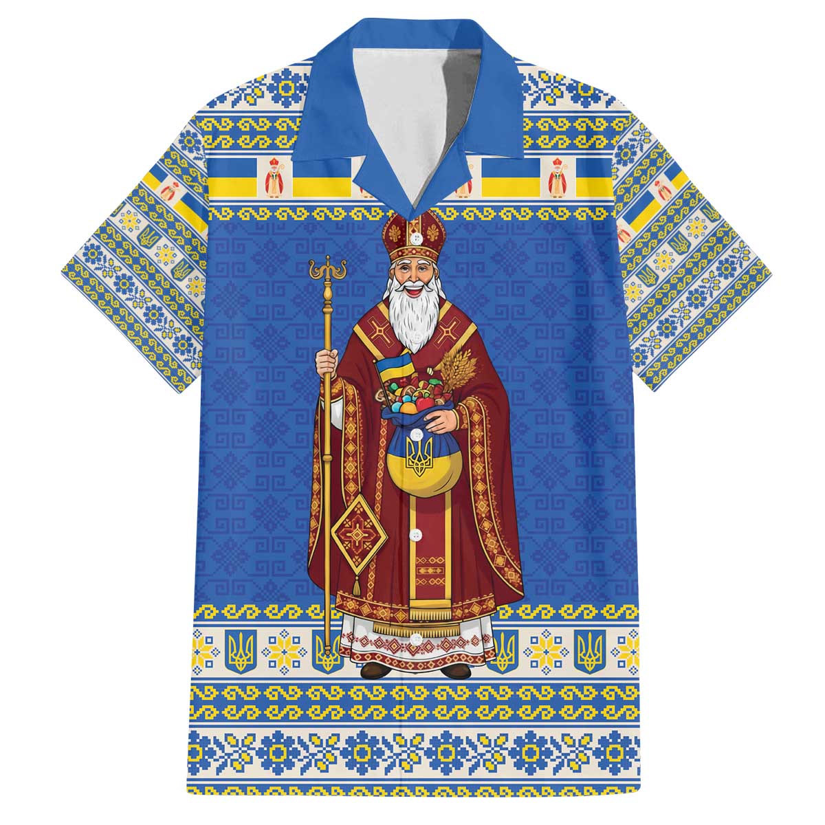 Ukraine Christmas Family Matching Off The Shoulder Long Sleeve Dress and Hawaiian Shirt Saint Nicholas Vyshyvanka Style - Wonder Print Shop