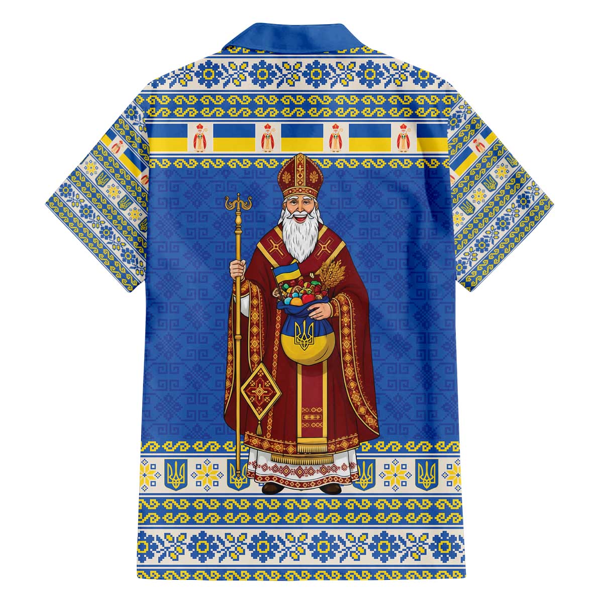 Ukraine Christmas Family Matching Off The Shoulder Long Sleeve Dress and Hawaiian Shirt Saint Nicholas Vyshyvanka Style - Wonder Print Shop