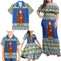 Ukraine Christmas Family Matching Off Shoulder Maxi Dress and Hawaiian Shirt Saint Nicholas Vyshyvanka Style - Wonder Print Shop