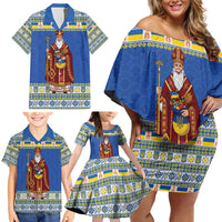 Ukraine Christmas Family Matching Off Shoulder Short Dress and Hawaiian Shirt Saint Nicholas Vyshyvanka Style - Wonder Print Shop