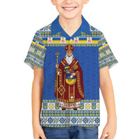 Ukraine Christmas Family Matching Off Shoulder Short Dress and Hawaiian Shirt Saint Nicholas Vyshyvanka Style - Wonder Print Shop