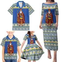 Ukraine Christmas Family Matching Puletasi and Hawaiian Shirt Saint Nicholas Vyshyvanka Style - Wonder Print Shop