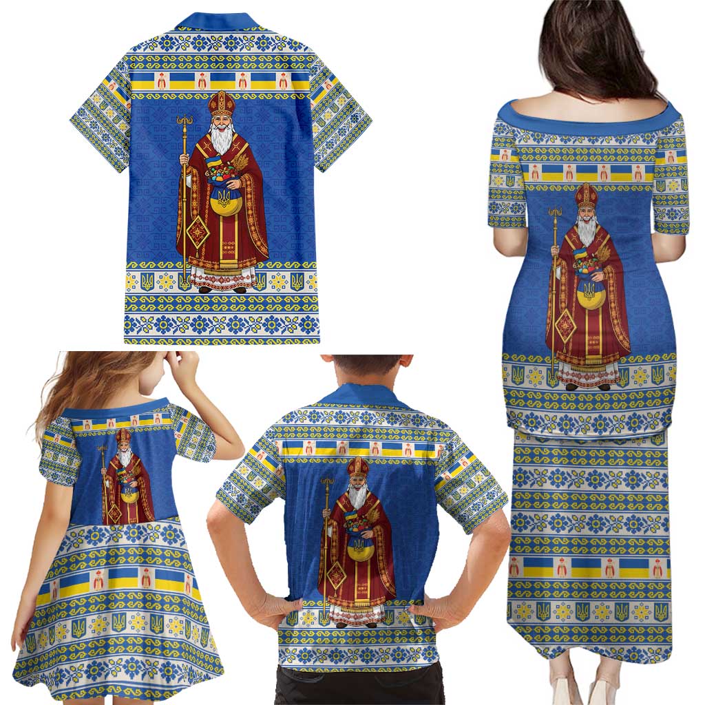 Ukraine Christmas Family Matching Puletasi and Hawaiian Shirt Saint Nicholas Vyshyvanka Style - Wonder Print Shop