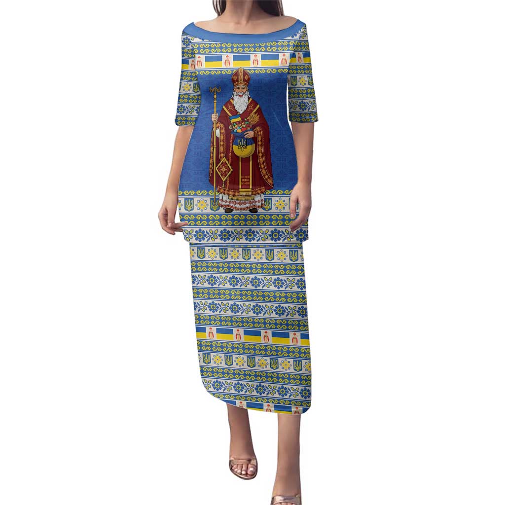 Ukraine Christmas Family Matching Puletasi and Hawaiian Shirt Saint Nicholas Vyshyvanka Style - Wonder Print Shop