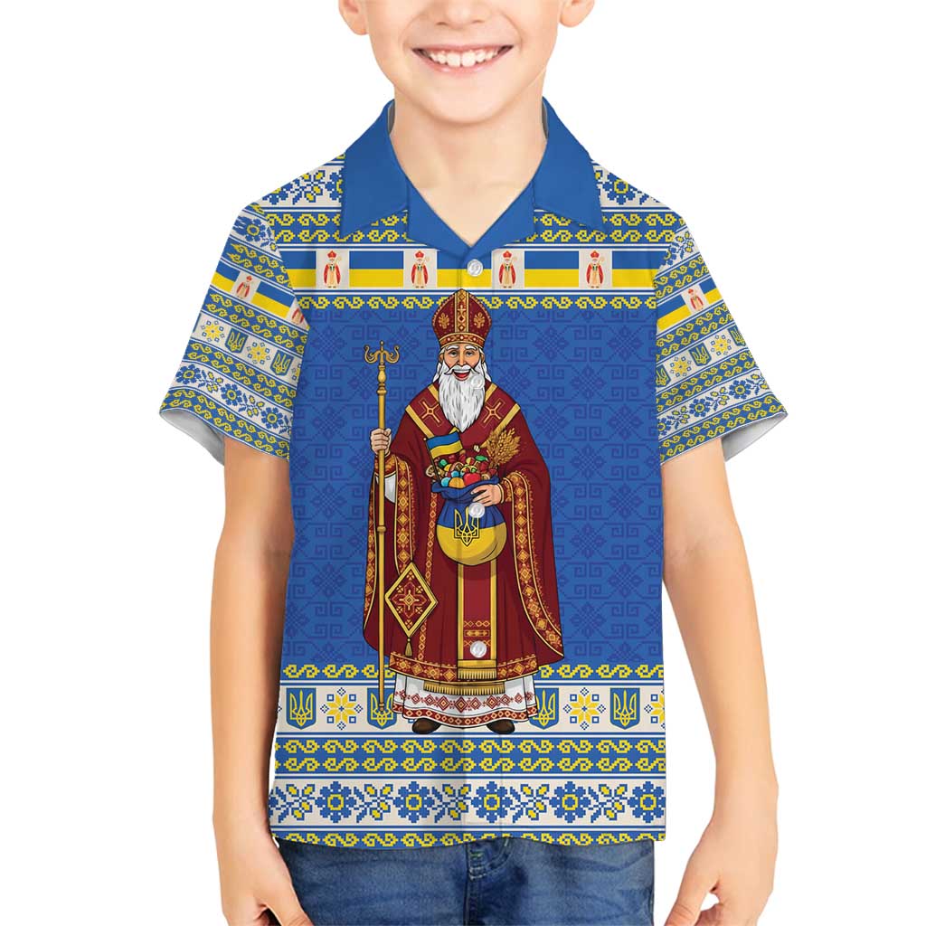 Ukraine Christmas Family Matching Puletasi and Hawaiian Shirt Saint Nicholas Vyshyvanka Style - Wonder Print Shop