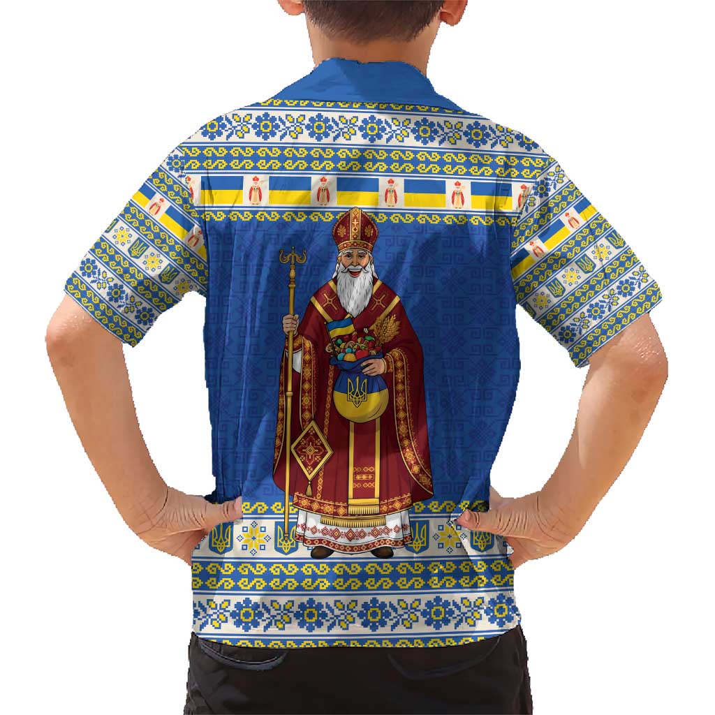 Ukraine Christmas Family Matching Short Sleeve Bodycon Dress and Hawaiian Shirt Saint Nicholas Vyshyvanka Style - Wonder Print Shop