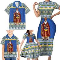Ukraine Christmas Family Matching Short Sleeve Bodycon Dress and Hawaiian Shirt Saint Nicholas Vyshyvanka Style - Wonder Print Shop