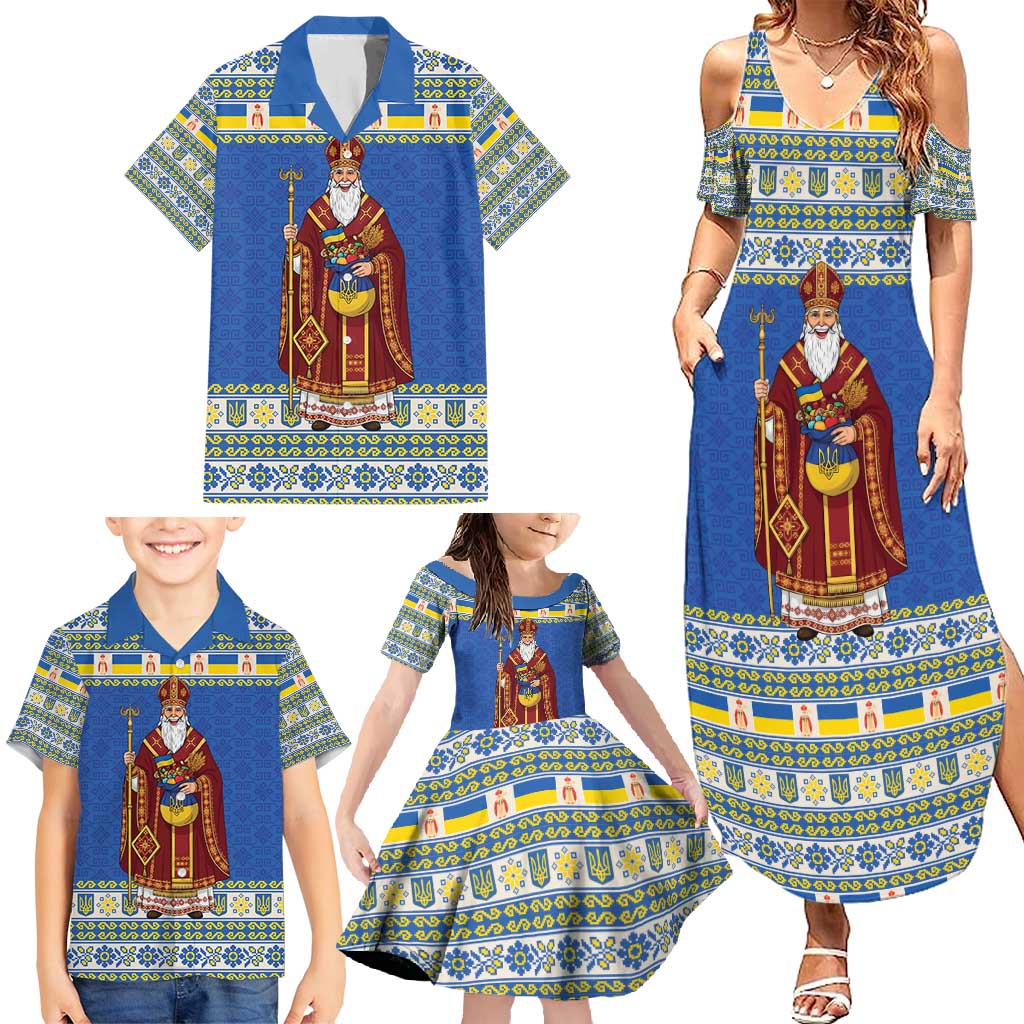 Ukraine Christmas Family Matching Summer Maxi Dress and Hawaiian Shirt Saint Nicholas Vyshyvanka Style - Wonder Print Shop
