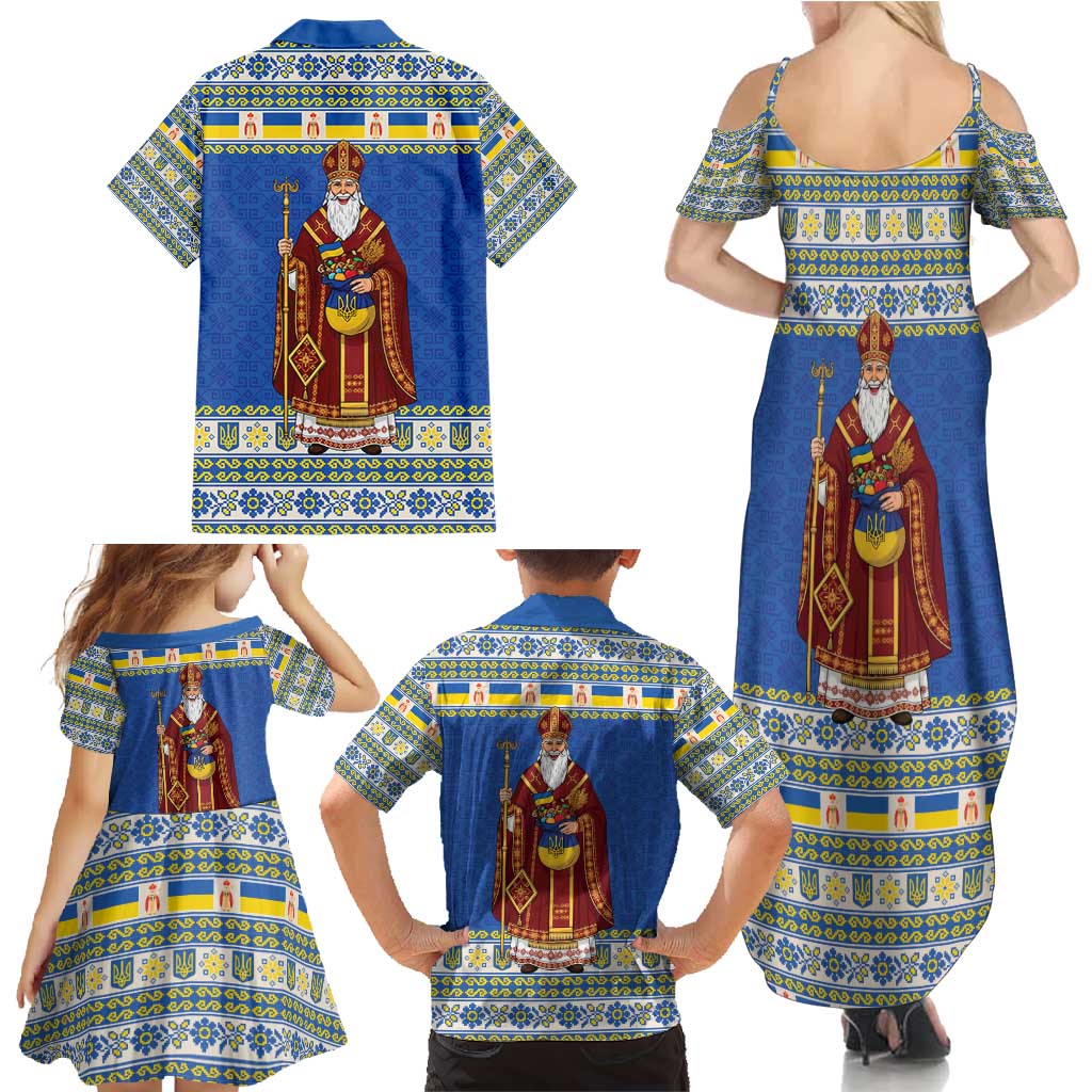 Ukraine Christmas Family Matching Summer Maxi Dress and Hawaiian Shirt Saint Nicholas Vyshyvanka Style - Wonder Print Shop