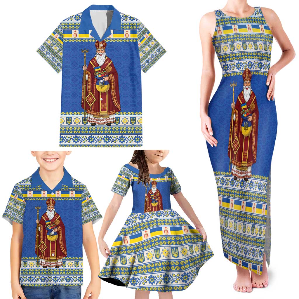 Ukraine Christmas Family Matching Tank Maxi Dress and Hawaiian Shirt Saint Nicholas Vyshyvanka Style - Wonder Print Shop