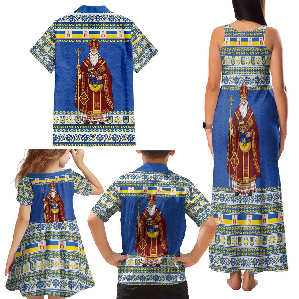 Ukraine Christmas Family Matching Tank Maxi Dress and Hawaiian Shirt Saint Nicholas Vyshyvanka Style - Wonder Print Shop