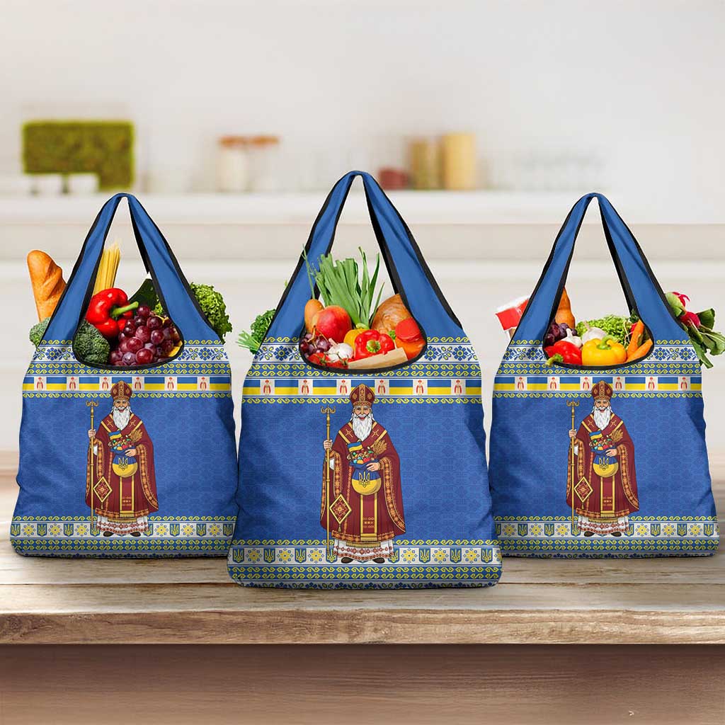 Ukraine Christmas Grocery Bag Saint Nicholas Vyshyvanka Style - Wonder Print Shop