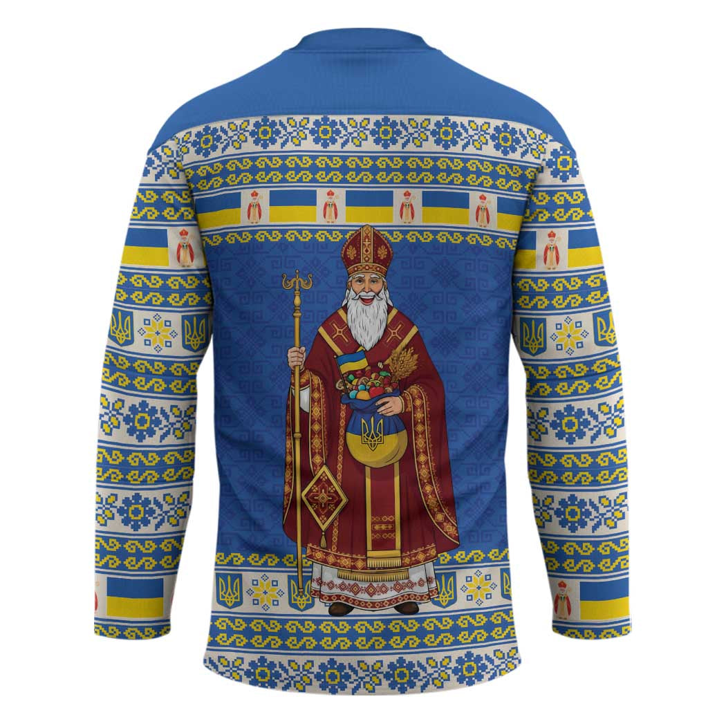 Ukraine Christmas Hockey Jersey Saint Nicholas Vyshyvanka Style - Wonder Print Shop