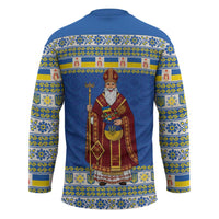 Ukraine Christmas Hockey Jersey Saint Nicholas Vyshyvanka Style - Wonder Print Shop